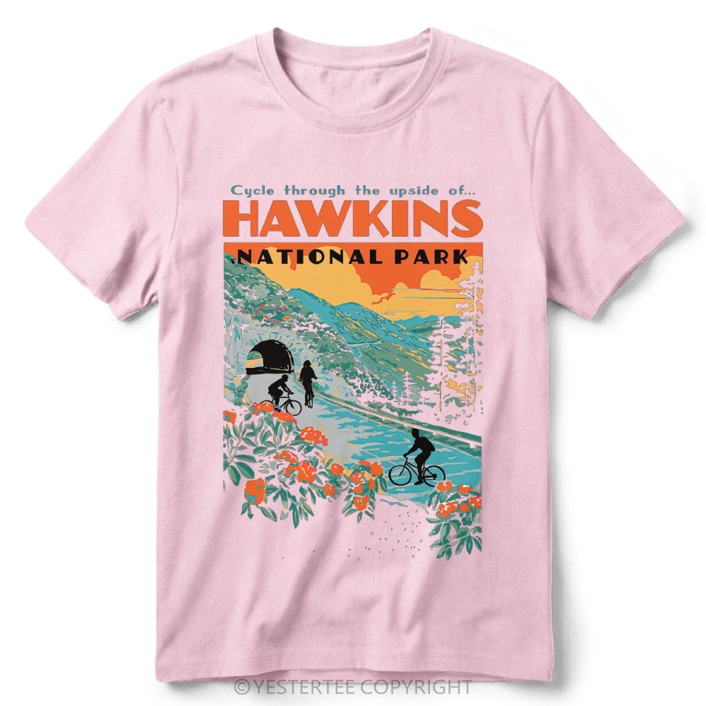 Retro Forest Bike Mountain Park Color  Cotton T-Shirt 