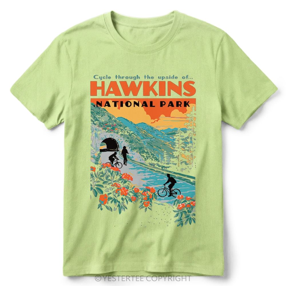 Retro Forest Bike Mountain Park Color  Cotton T-Shirt 