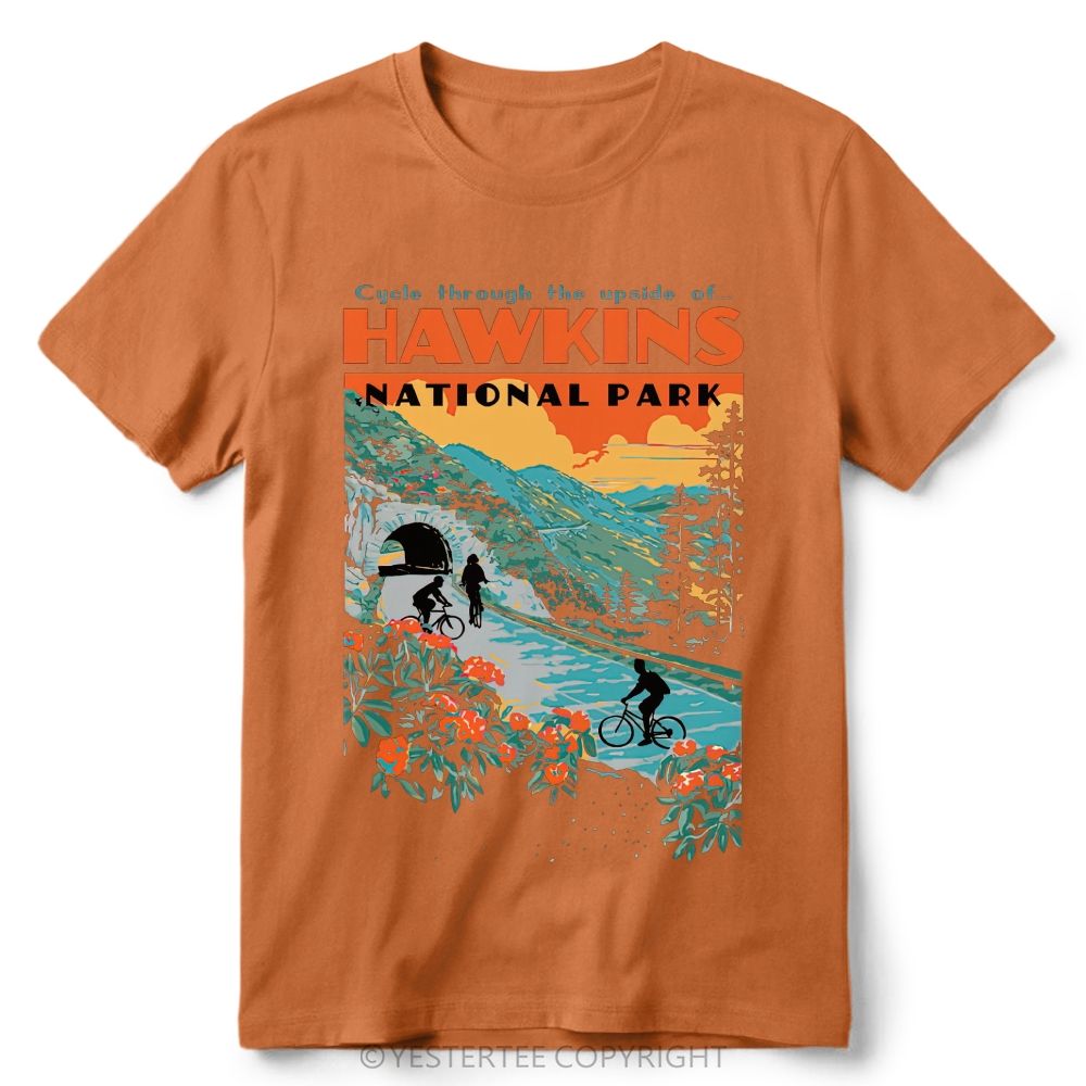 Retro Forest Bike Mountain Park Color  Cotton T-Shirt 