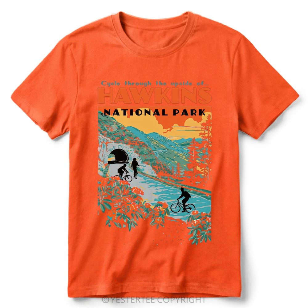 Retro Forest Bike Mountain Park Color  Cotton T-Shirt 