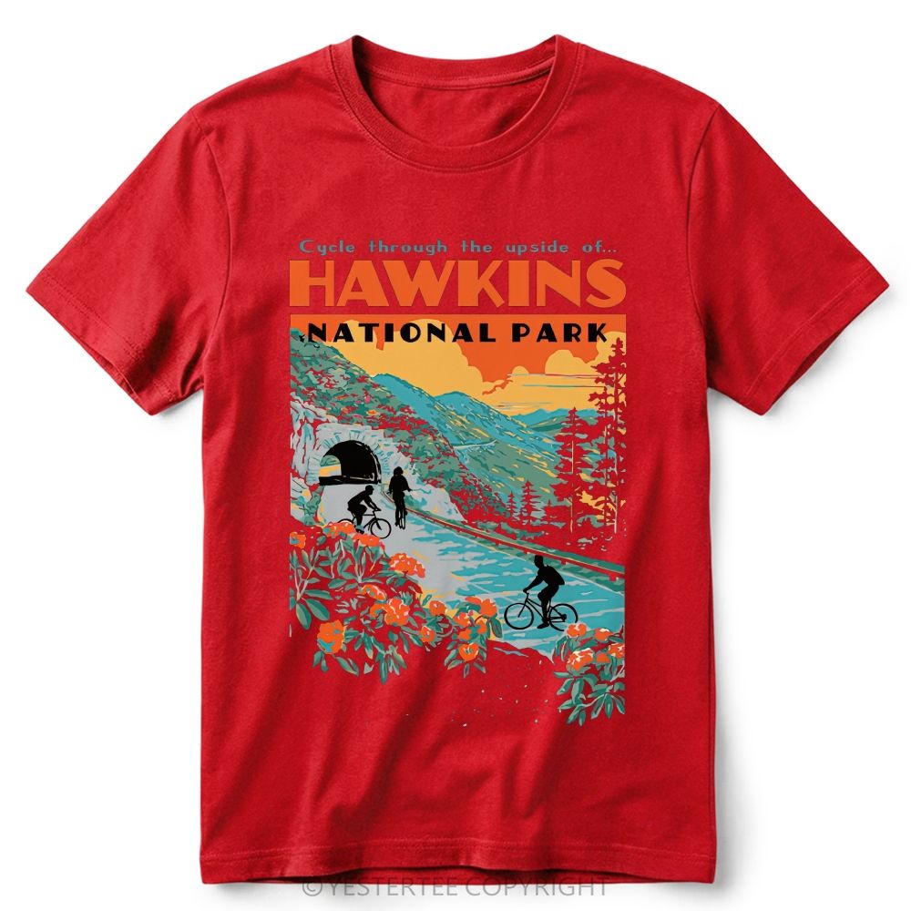 Retro Forest Bike Mountain Park Color  Cotton T-Shirt 