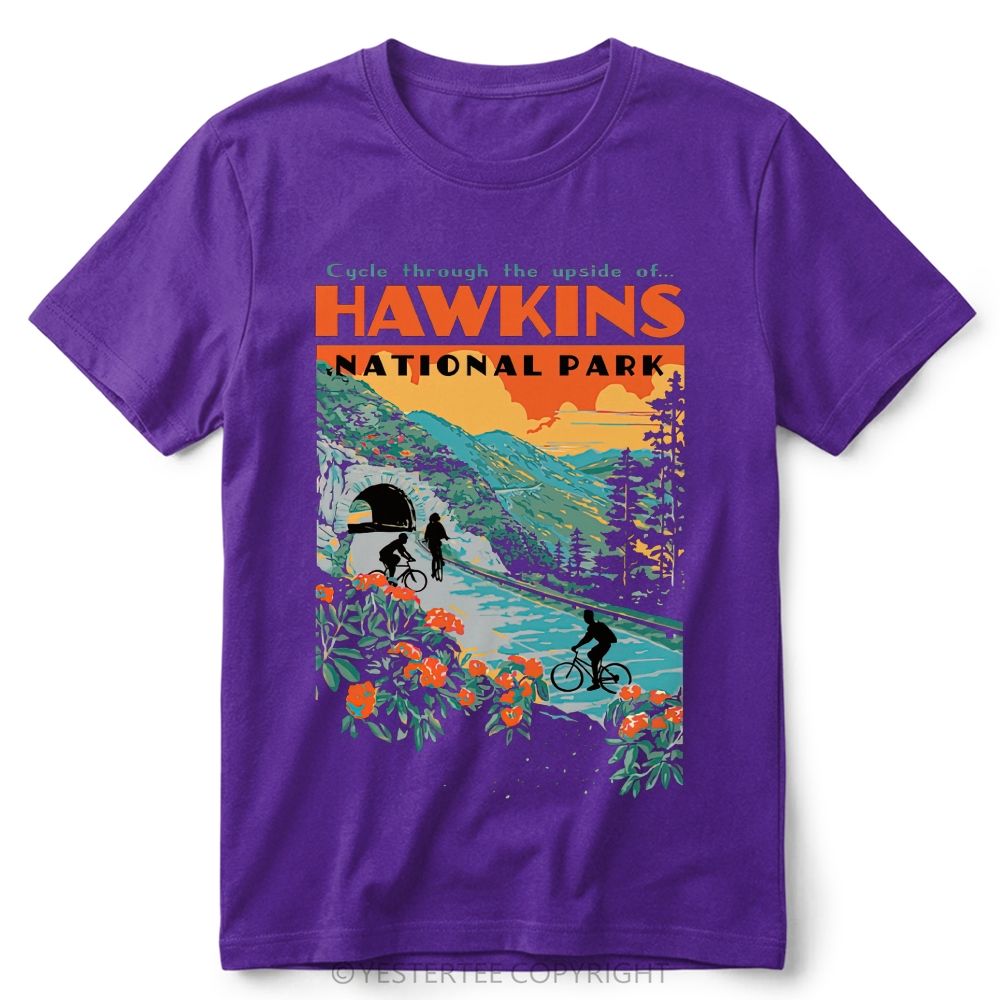 Retro Forest Bike Mountain Park Color  Cotton T-Shirt 