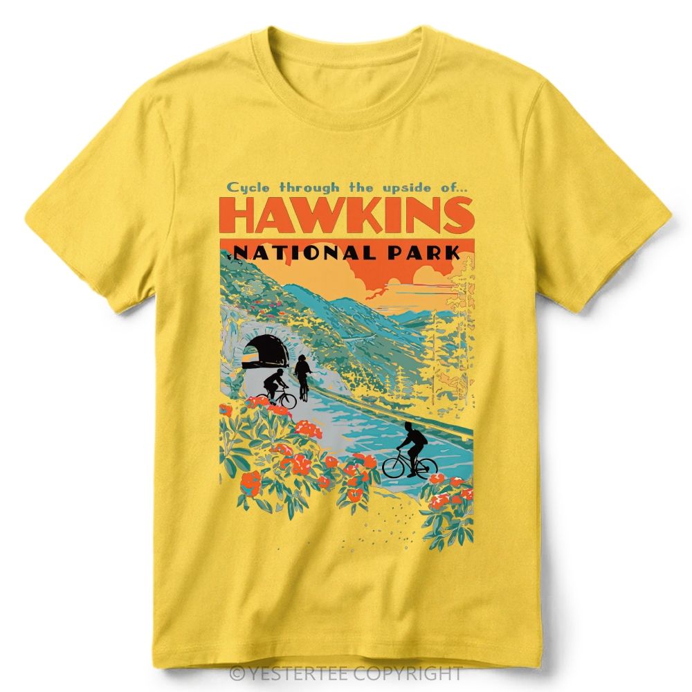 Retro Forest Bike Mountain Park Color  Cotton T-Shirt 