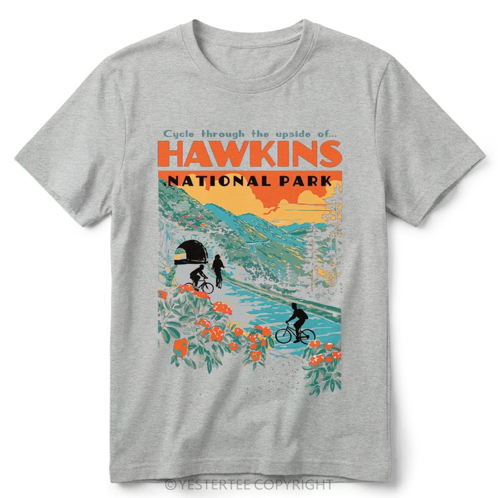 Retro Forest Bike Mountain Park Color  Cotton T-Shirt 