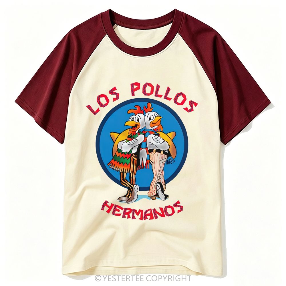 Cartoon Twin Rooster Circular Fast Food Logo Baseball T-shirt