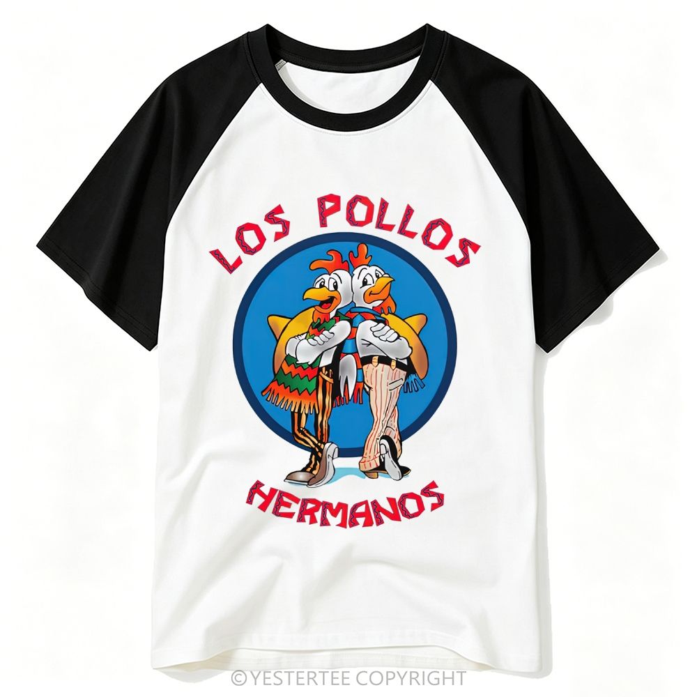 Cartoon Twin Rooster Circular Fast Food Logo Baseball T-shirt
