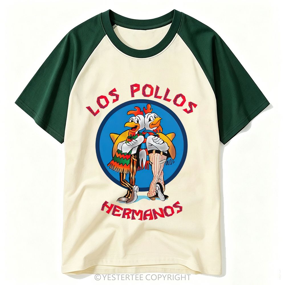 Cartoon Twin Rooster Circular Fast Food Logo Baseball T-shirt
