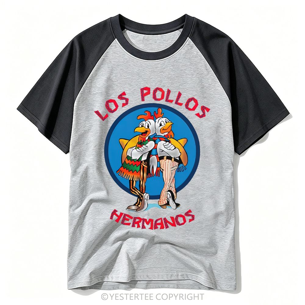 Cartoon Twin Rooster Circular Fast Food Logo Baseball T-shirt
