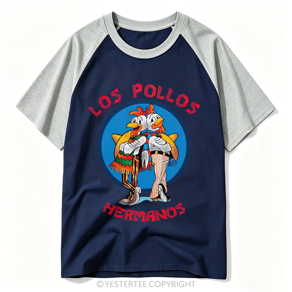 Cartoon Twin Rooster Circular Fast Food Logo Baseball T-shirt
