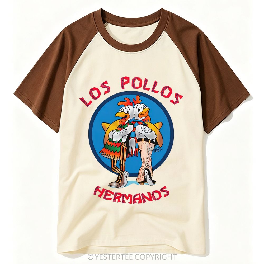 Cartoon Twin Rooster Circular Fast Food Logo Baseball T-shirt