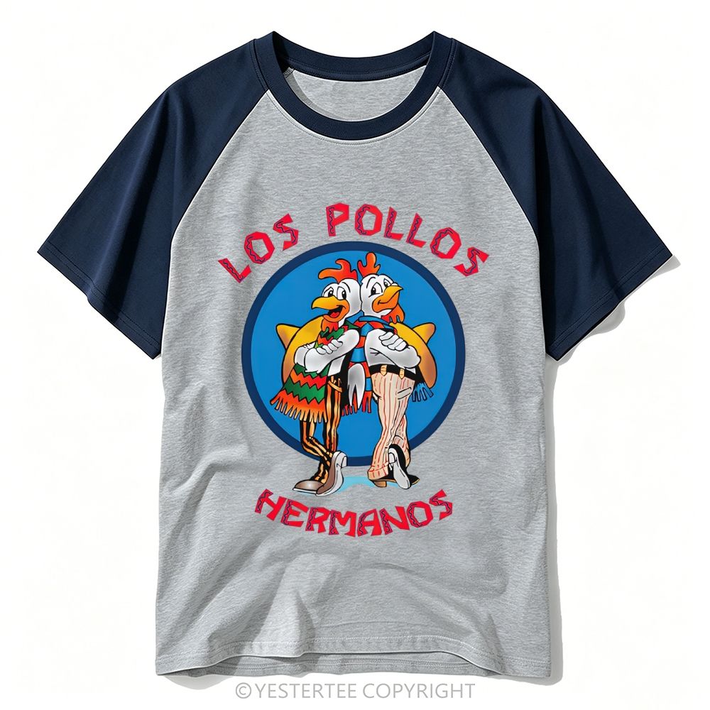 Cartoon Twin Rooster Circular Fast Food Logo Baseball T-shirt