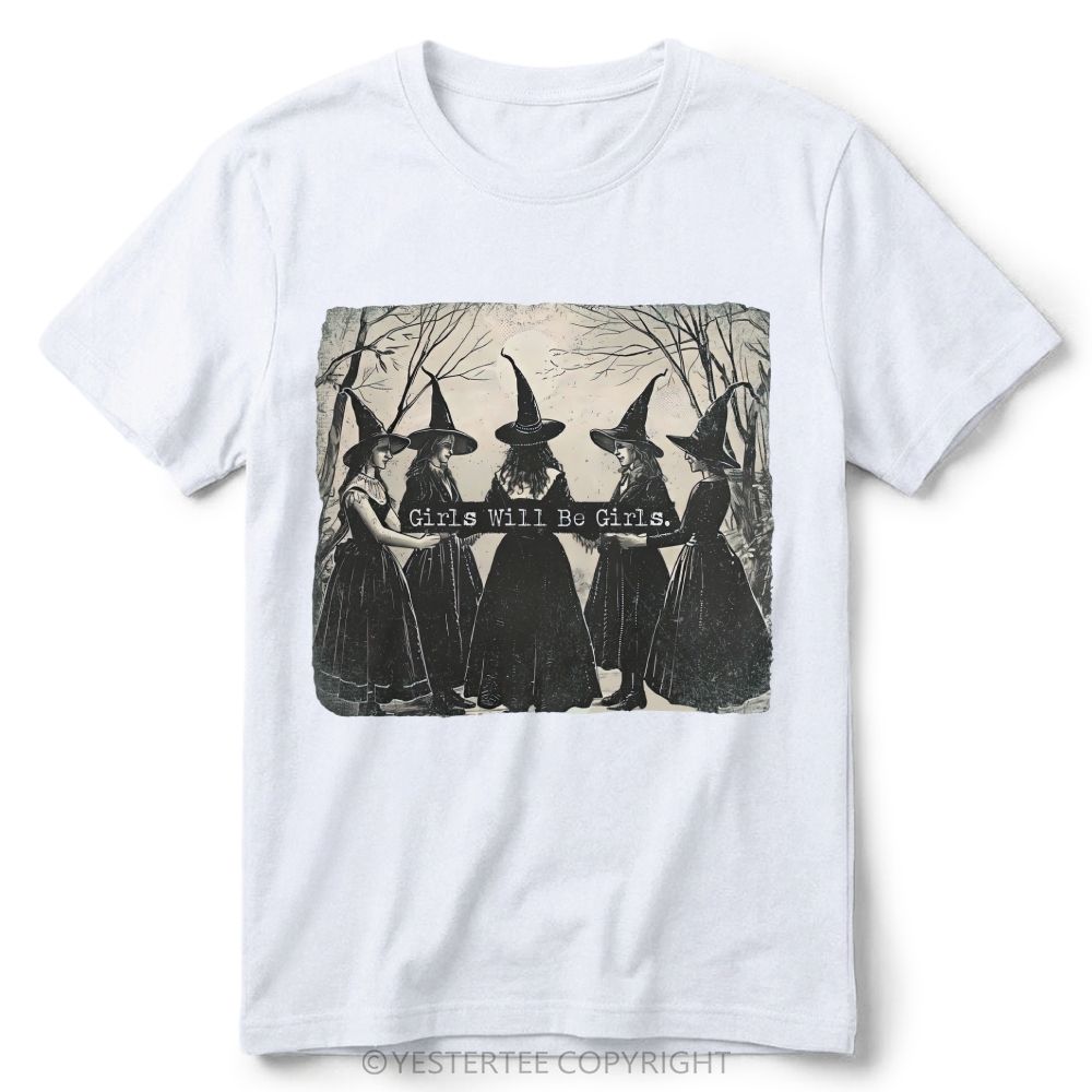 Vintage Distressed Forest Witch Group Retro Cotton T-Shirt 