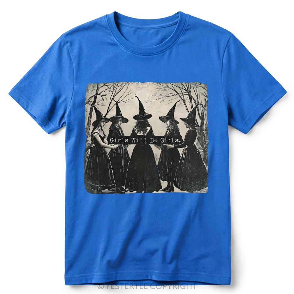 Vintage Distressed Forest Witch Group Retro Cotton T-Shirt 