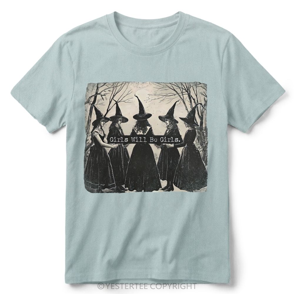 Vintage Distressed Forest Witch Group Retro Cotton T-Shirt 