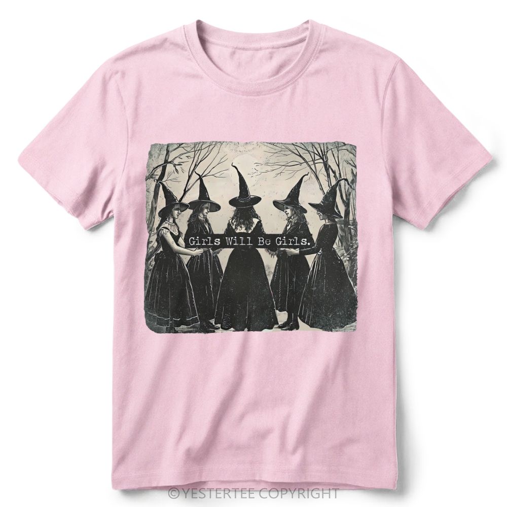 Vintage Distressed Forest Witch Group Retro Cotton T-Shirt 