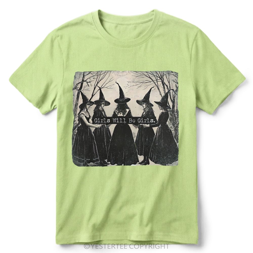 Vintage Distressed Forest Witch Group Retro Cotton T-Shirt 