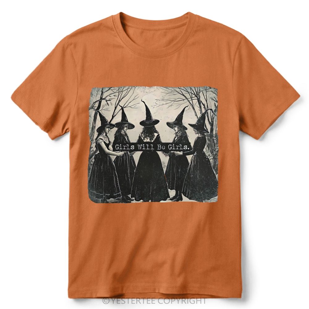 Vintage Distressed Forest Witch Group Retro Cotton T-Shirt 