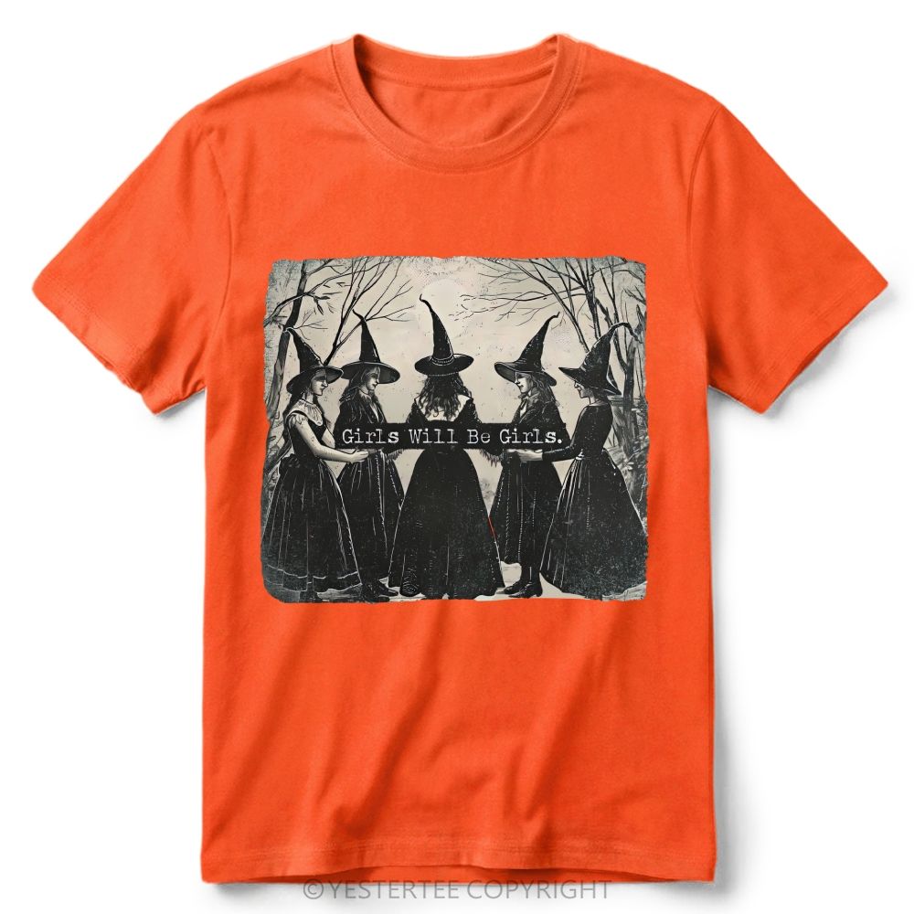 Vintage Distressed Forest Witch Group Retro Cotton T-Shirt 