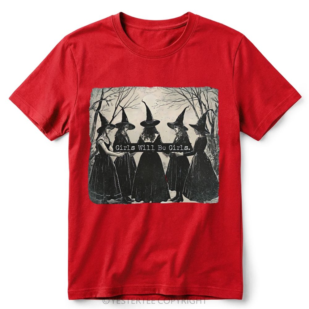 Vintage Distressed Forest Witch Group Retro Cotton T-Shirt 
