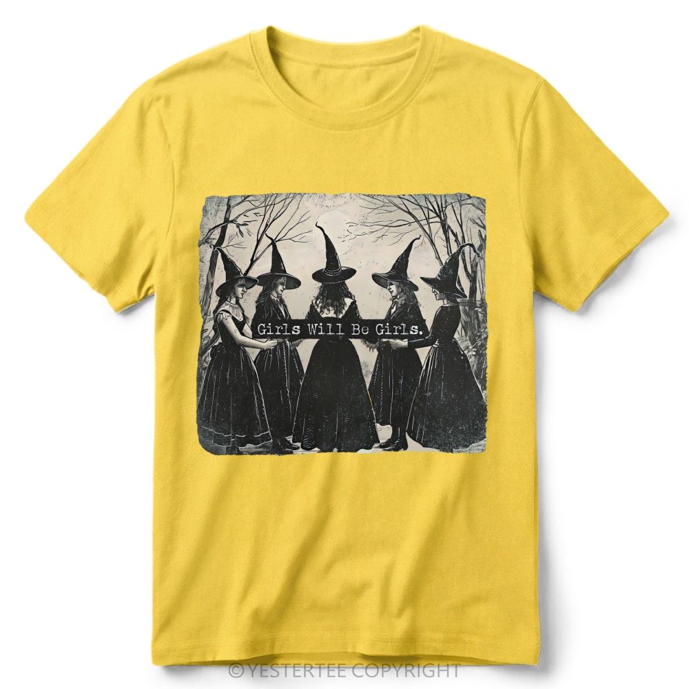 Vintage Distressed Forest Witch Group Retro Cotton T-Shirt 