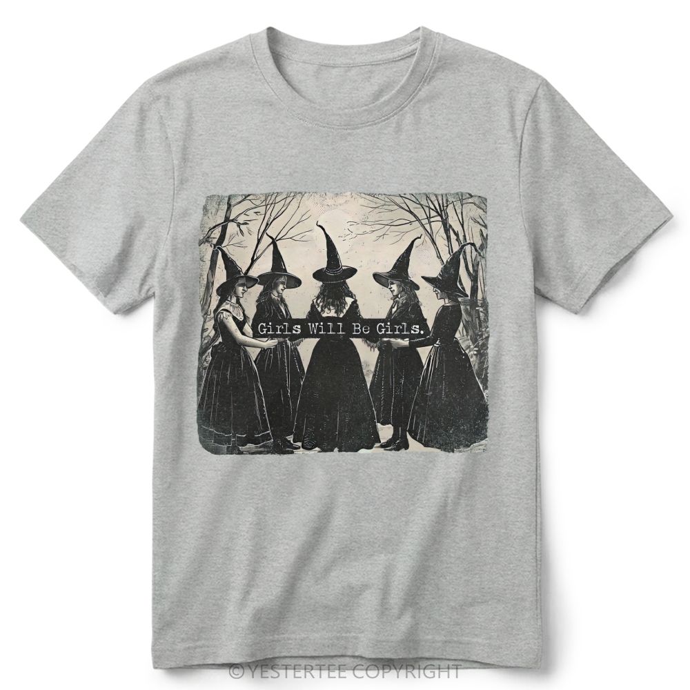 Vintage Distressed Forest Witch Group Retro Cotton T-Shirt 