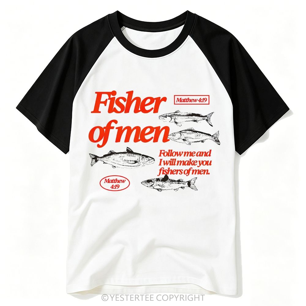 Yestertee Vintage Faith Fisherman Bible Verse Graphic Baseball T-shirt