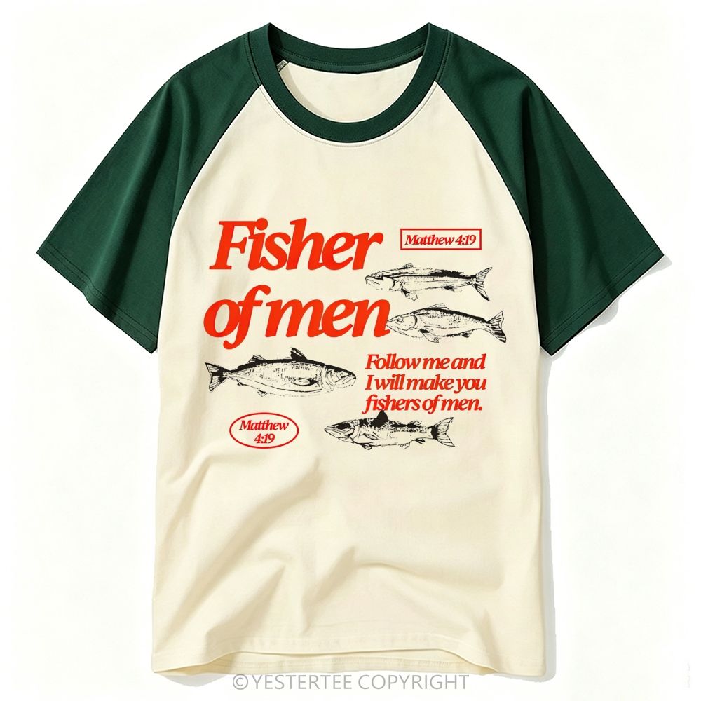 Yestertee Vintage Faith Fisherman Bible Verse Graphic Baseball T-shirt