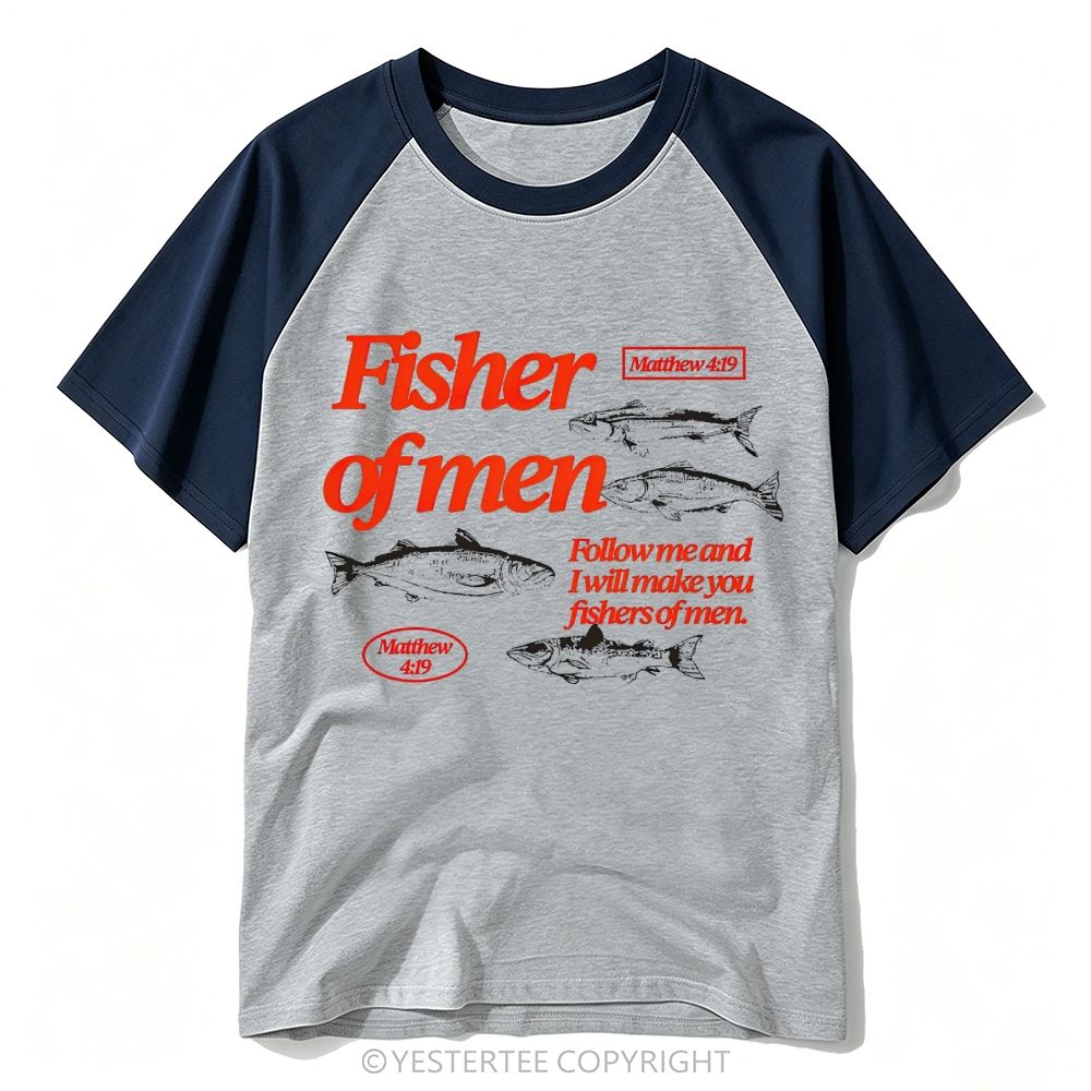 Yestertee Vintage Faith Fisherman Bible Verse Graphic Baseball T-shirt