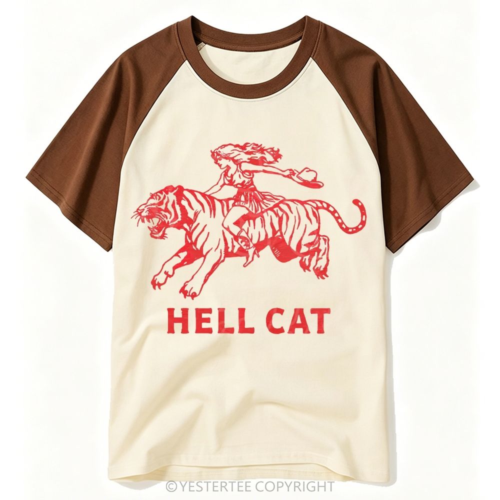 Yestertee Vintage Western Cowgirl Wild Tiger Graphic Baseball T-shirt