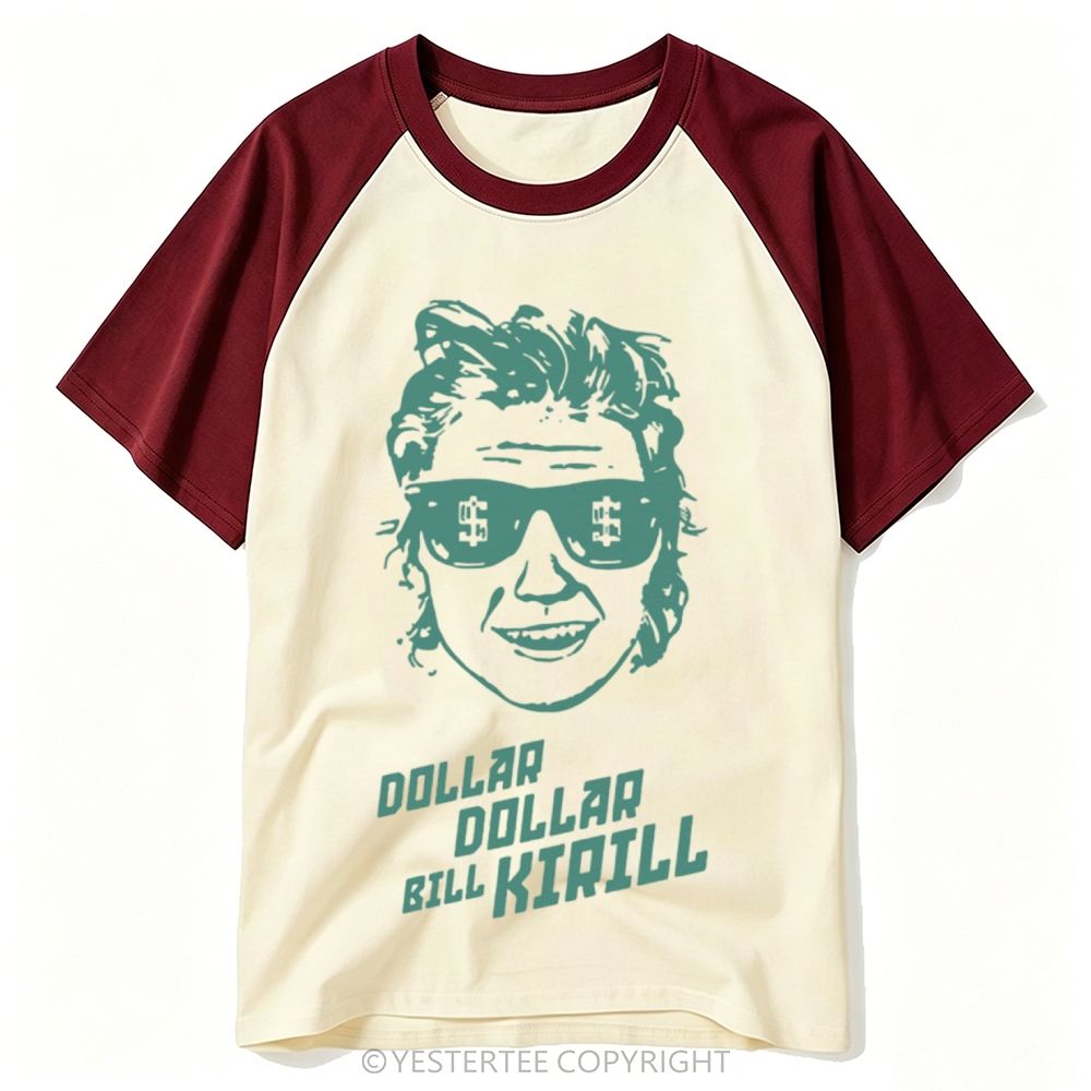 Yestertee Retro Green Block Print Sunglasses Dollar Sign Portrait Baseball T-shirt
