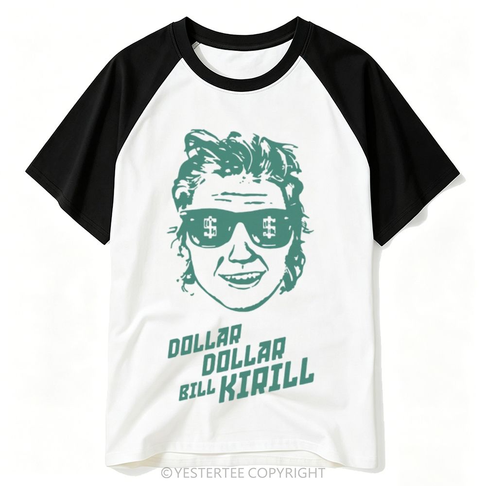 Yestertee Retro Green Block Print Sunglasses Dollar Sign Portrait Baseball T-shirt