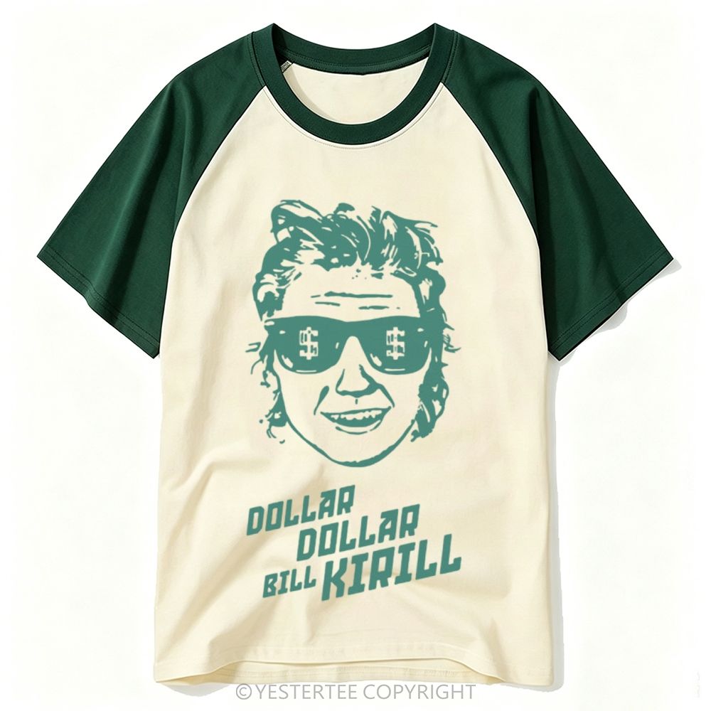 Yestertee Retro Green Block Print Sunglasses Dollar Sign Portrait Baseball T-shirt