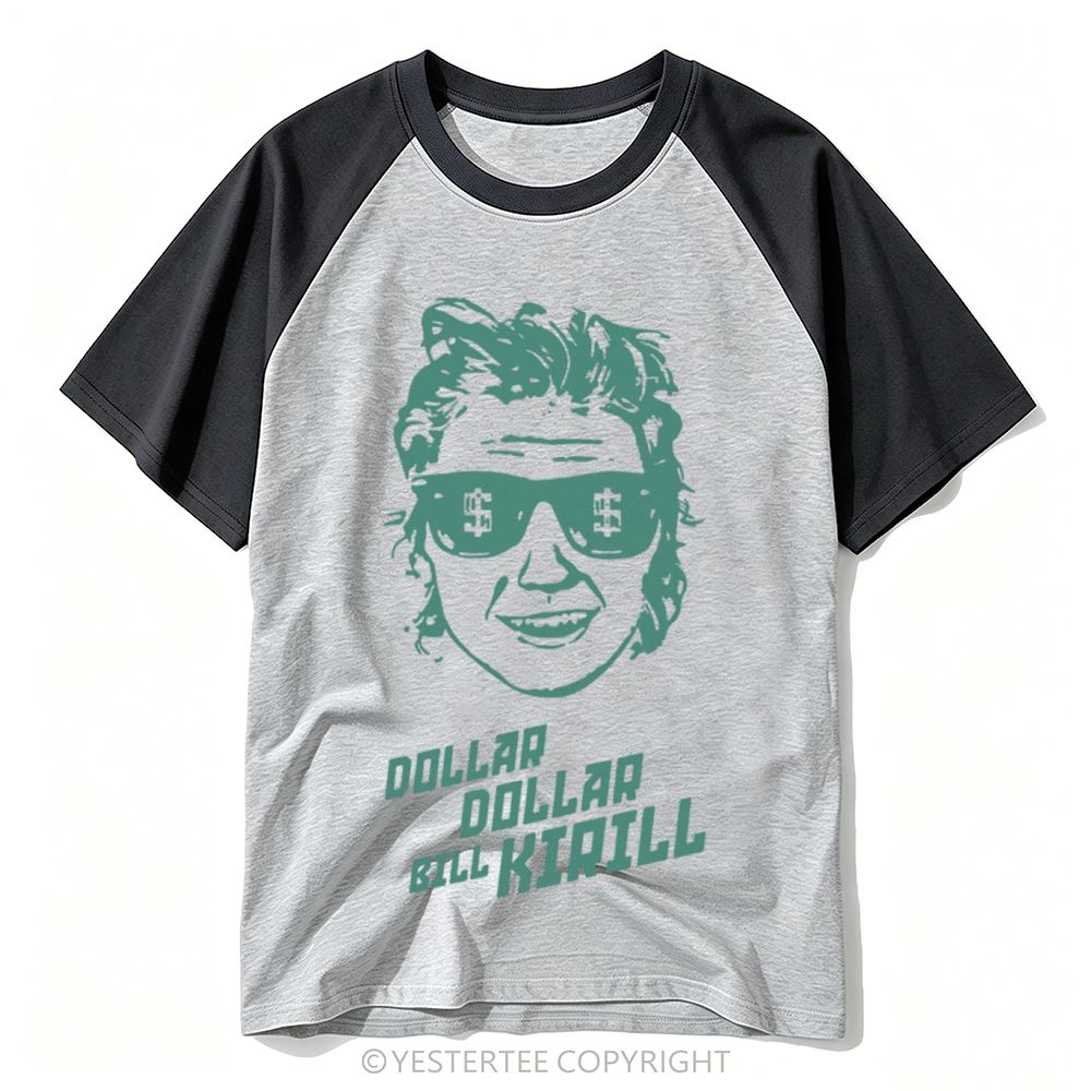 Yestertee Retro Green Block Print Sunglasses Dollar Sign Portrait Baseball T-shirt