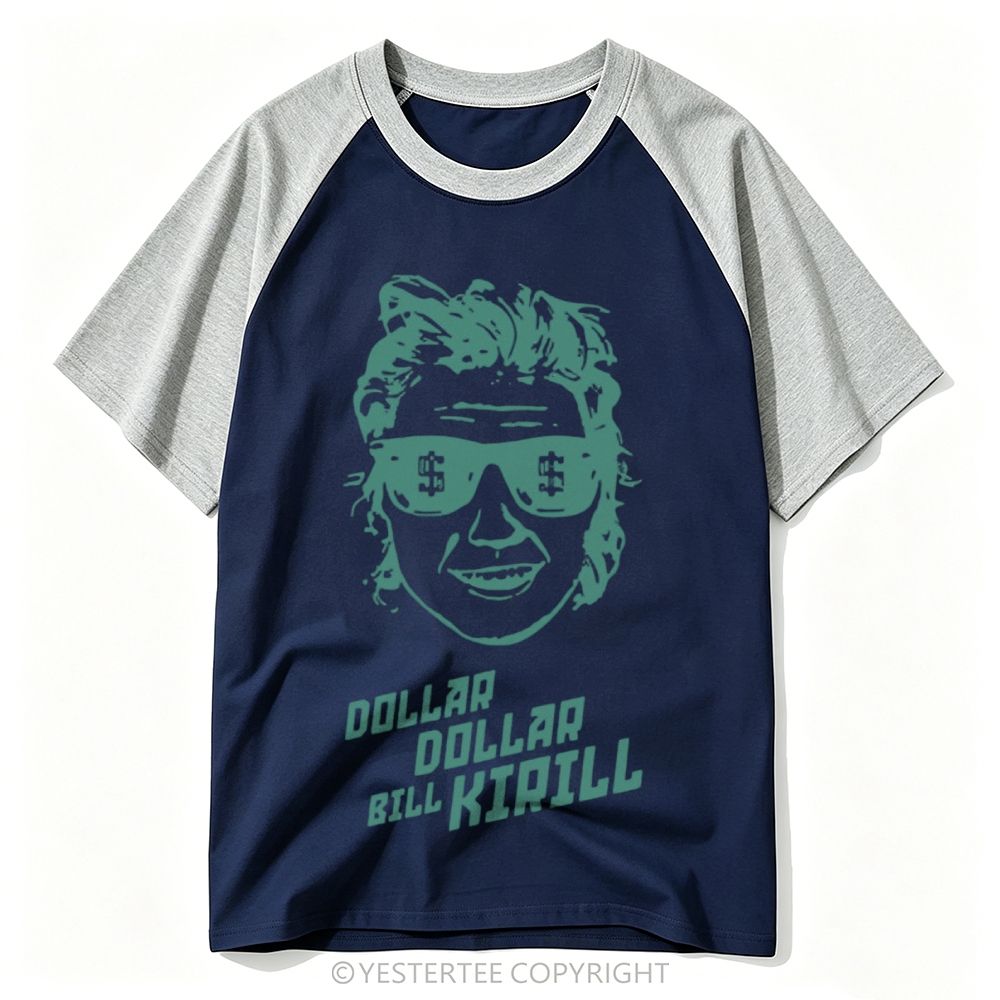 Yestertee Retro Green Block Print Sunglasses Dollar Sign Portrait Baseball T-shirt