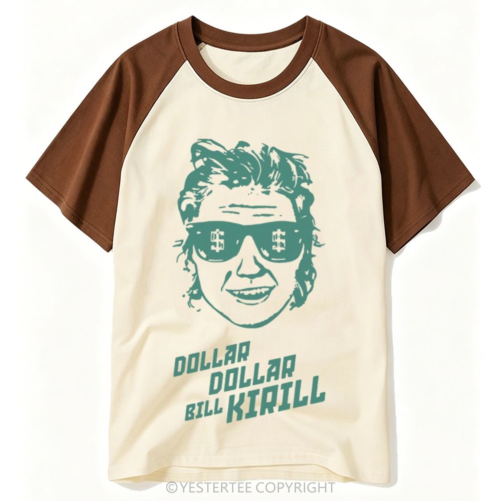 Yestertee Retro Green Block Print Sunglasses Dollar Sign Portrait Baseball T-shirt