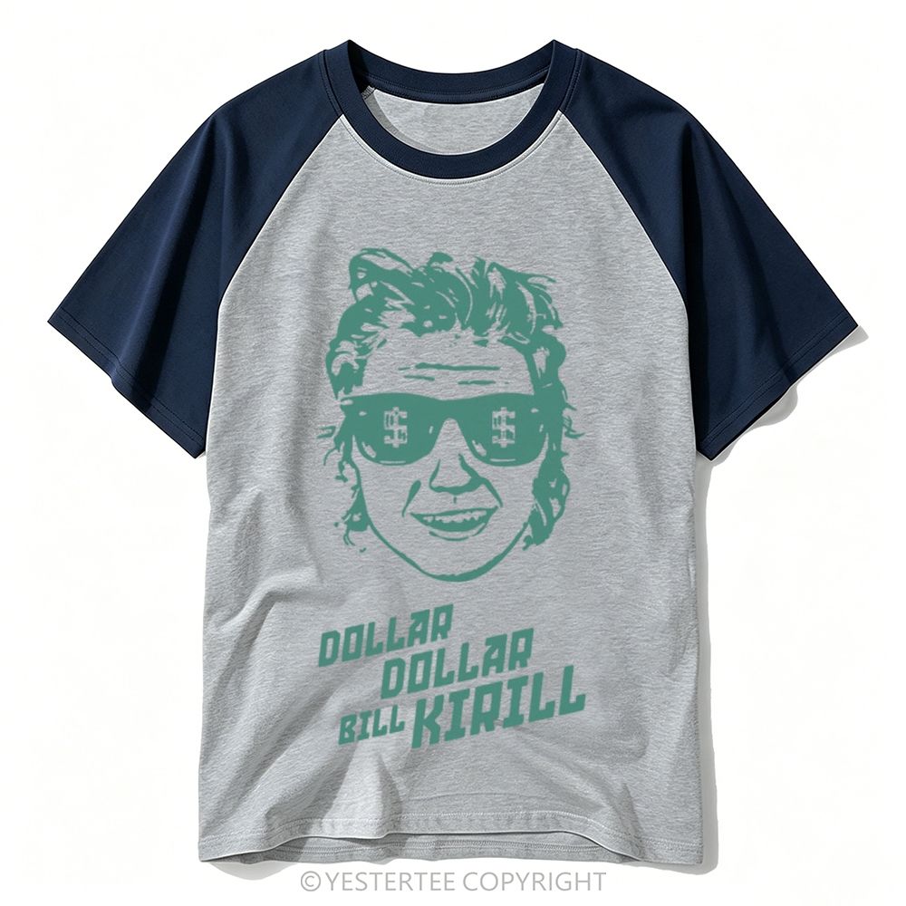 Yestertee Retro Green Block Print Sunglasses Dollar Sign Portrait Baseball T-shirt