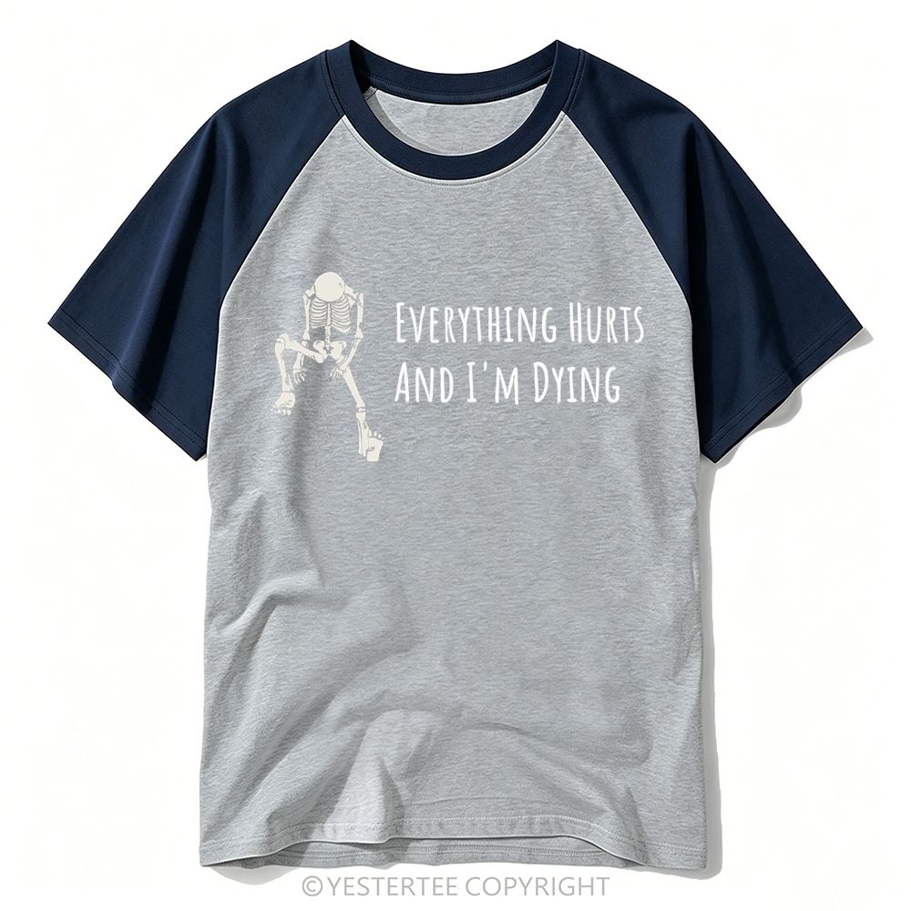 Yestertee Slouched Tired Skeleton Sarcastic Dark Mental Health Quote Baseball T-shirt 