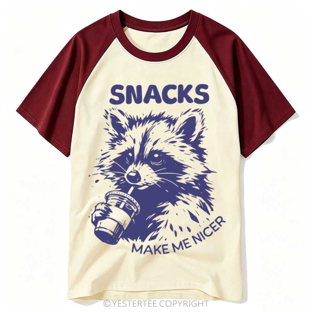 Yestertee Splash Engraved Raccoon Sipping Drink Snacks Quote Baseball T-shirt