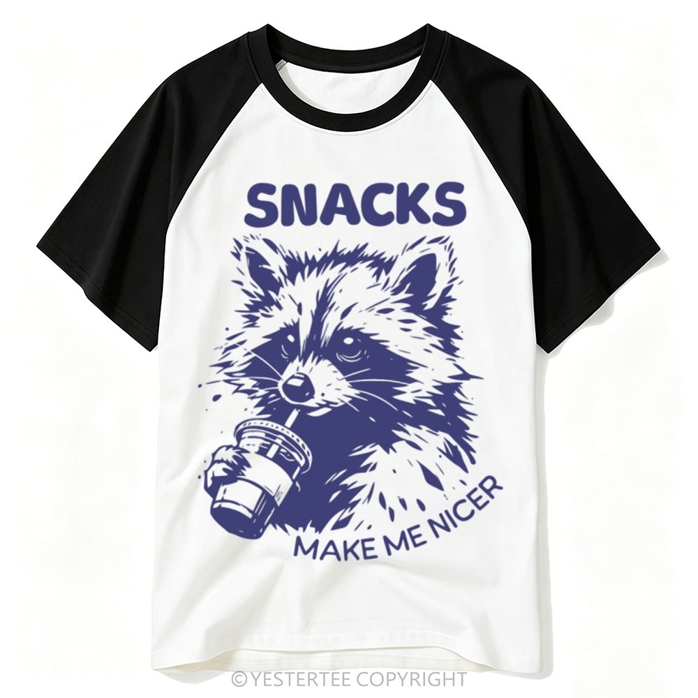 Yestertee Splash Engraved Raccoon Sipping Drink Snacks Quote Baseball T-shirt