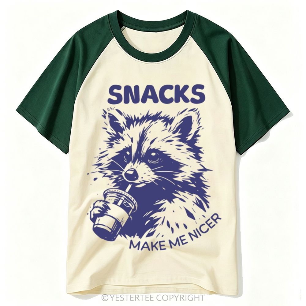 Yestertee Splash Engraved Raccoon Sipping Drink Snacks Quote Baseball T-shirt