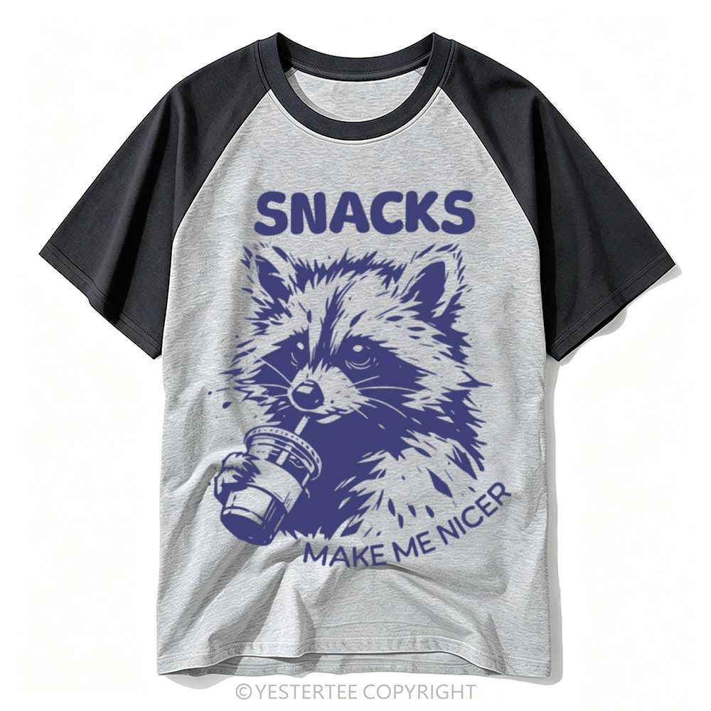 Yestertee Splash Engraved Raccoon Sipping Drink Snacks Quote Baseball T-shirt