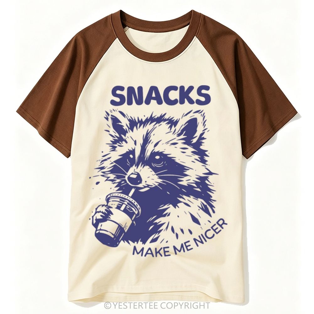 Yestertee Splash Engraved Raccoon Sipping Drink Snacks Quote Baseball T-shirt
