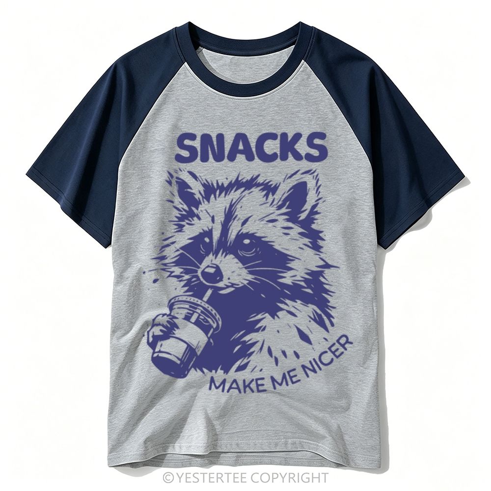 Yestertee Splash Engraved Raccoon Sipping Drink Snacks Quote Baseball T-shirt