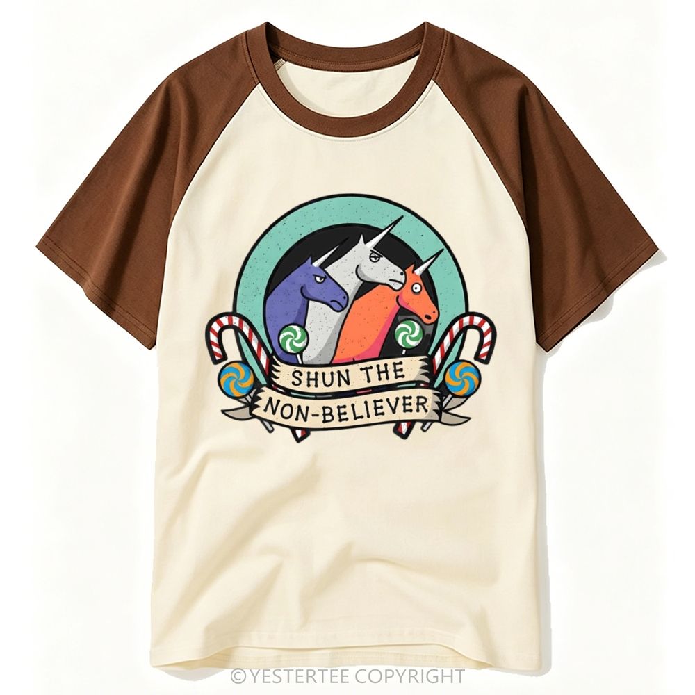 Circus Badge Three Color Unicorn Candy Cane Baseball T-shirt