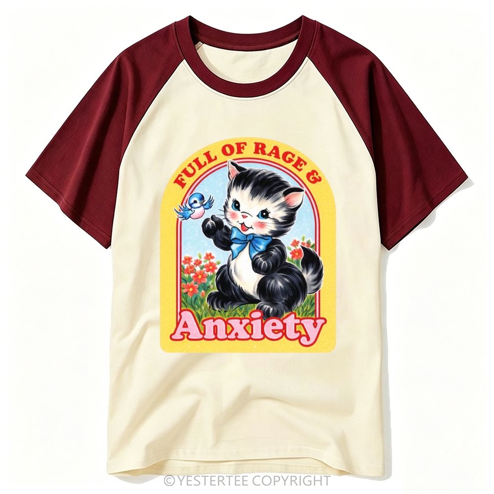 Yestertee Arch Bow Kitten Floral Bird Rage Anxiety Quote Baseball T-shirt