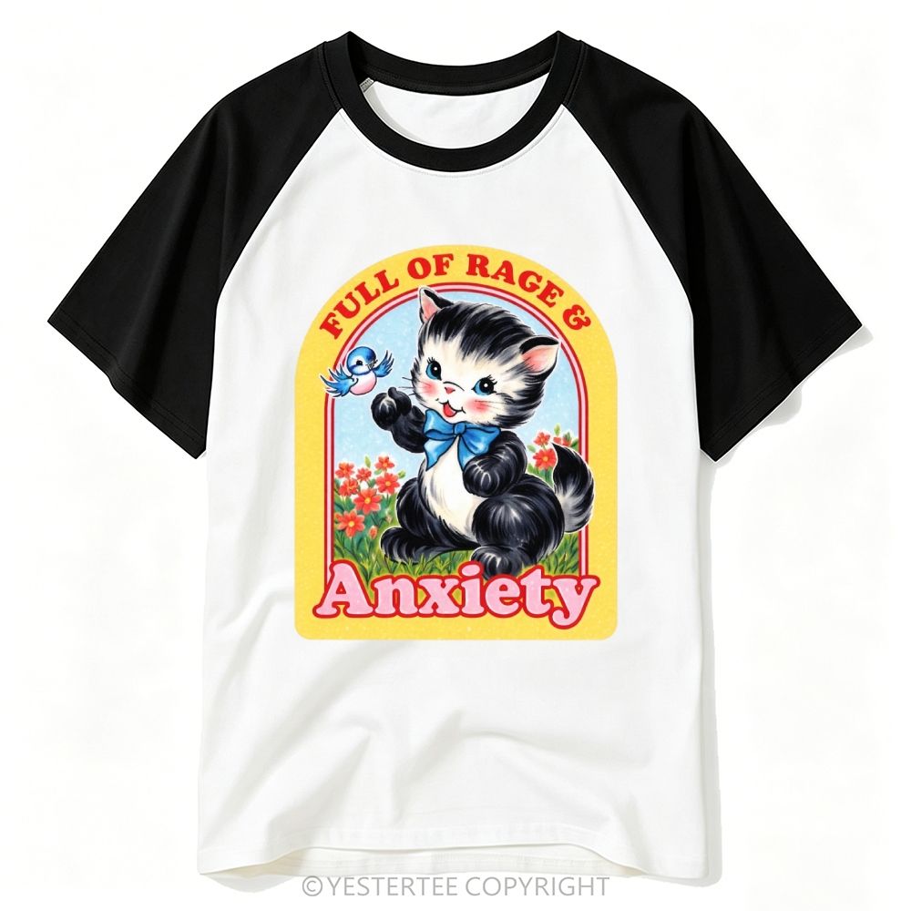 Yestertee Arch Bow Kitten Floral Bird Rage Anxiety Quote Baseball T-shirt