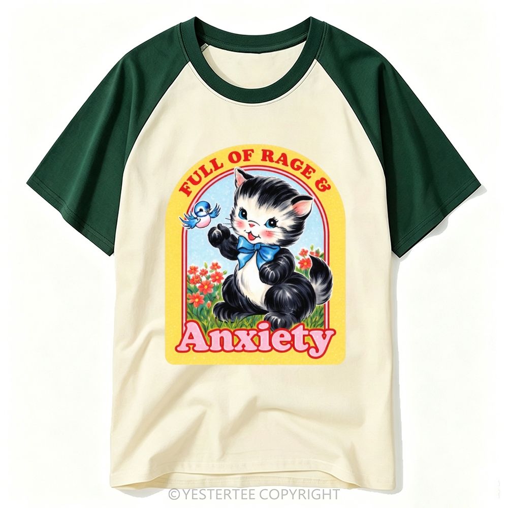 Yestertee Arch Bow Kitten Floral Bird Rage Anxiety Quote Baseball T-shirt