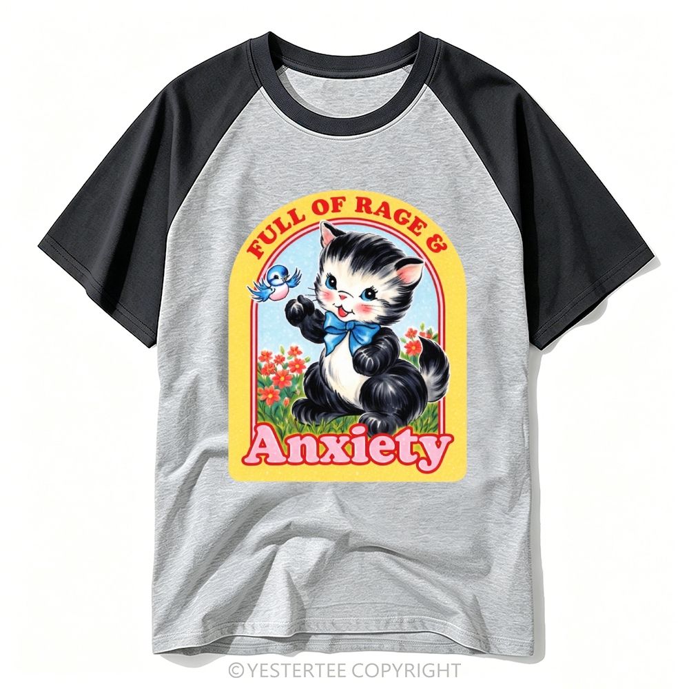 Yestertee Arch Bow Kitten Floral Bird Rage Anxiety Quote Baseball T-shirt