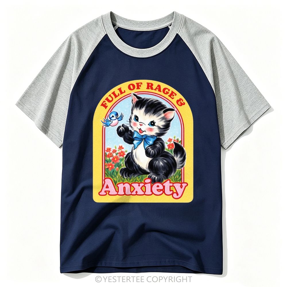 Yestertee Arch Bow Kitten Floral Bird Rage Anxiety Quote Baseball T-shirt