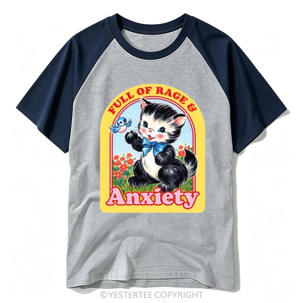 Yestertee Arch Bow Kitten Floral Bird Rage Anxiety Quote Baseball T-shirt
